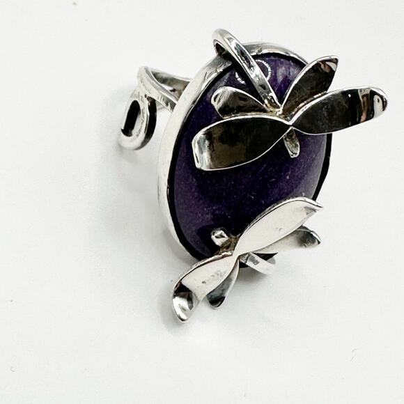 Artisan Dragonfly Ring Purple Stone 925 Marked Silver Unique Bohemian Size 6 1/4 - Picture 15 of 15